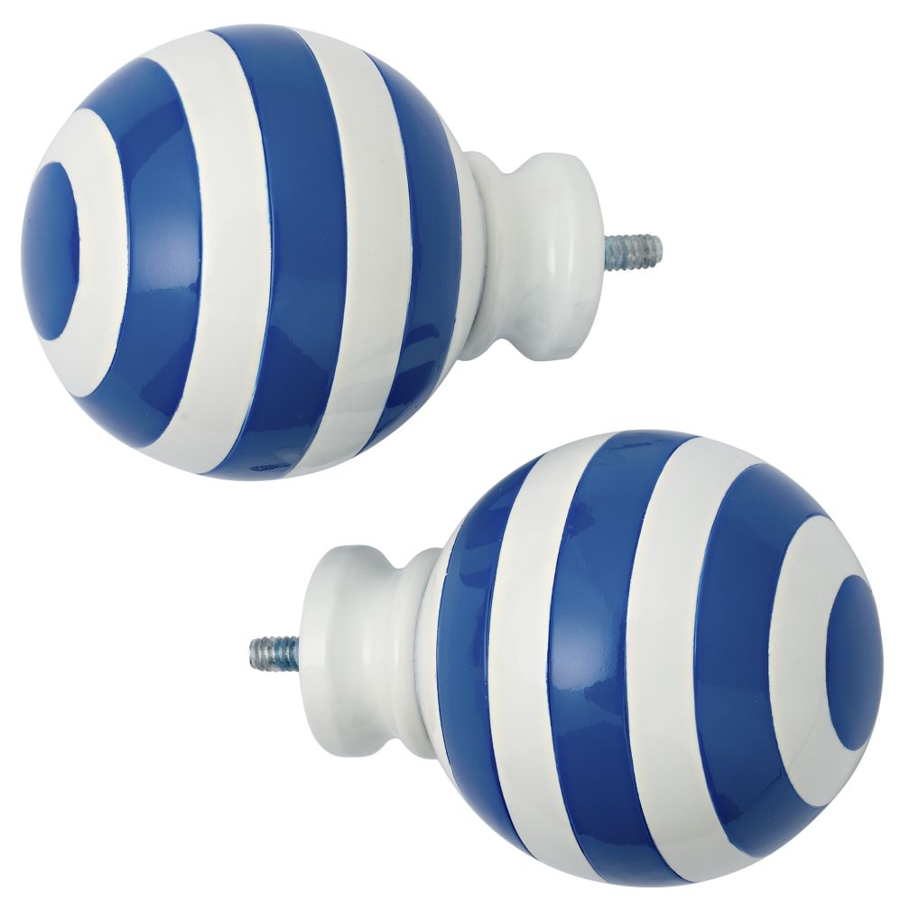 Blue Striped Ball Finials (Set of 2)